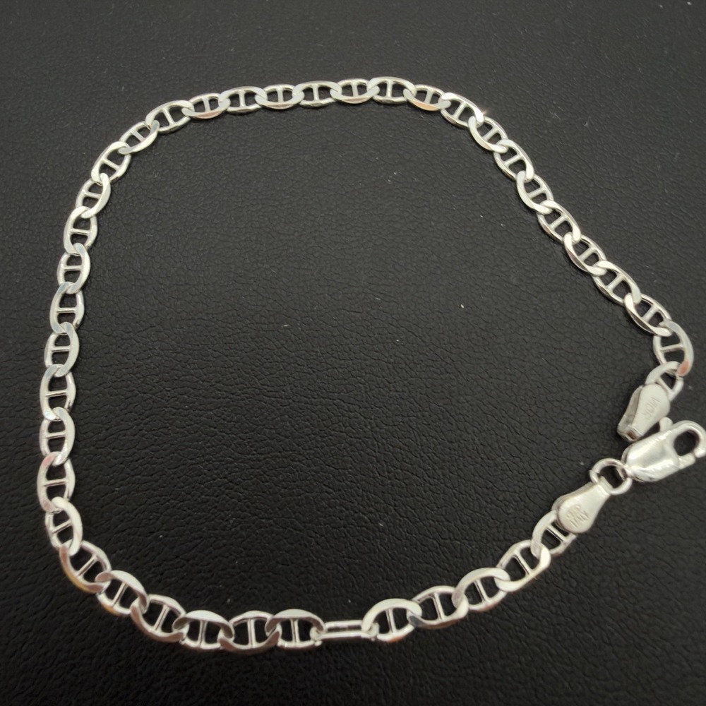 Vtg Vior Italy 925 Sterling Silver Mariner Link Chain Bracelet 8.25" Adjustable